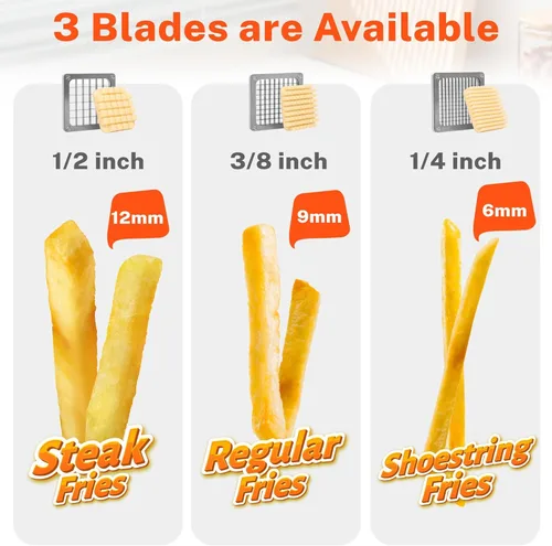 Miniatura 2 de Cortador de papas fritas para papas, cortador de patatas de acero inoxidable para papas fritas con cuchillas reemplazables, guante y cepillo