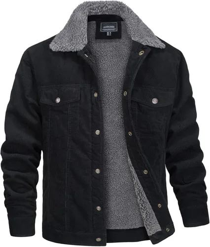 MAGNIVIT Chaqueta de pana con forro polar para hombre, estilo cargo, de invierno, con botones de presión, solapa, forro sherpa, estilo camionero,