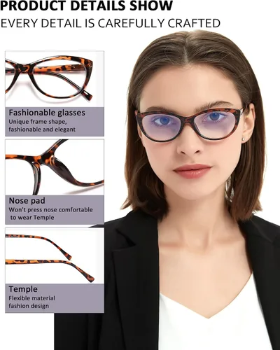 Miniatura 3 de EYEURL Lentes de lectura con diseño de ojo de gato para mujer, bloqueo de luz azul, paquete de 4 unidades, para lectura a la moda, antifatiga