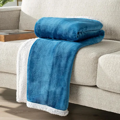 Miniatura 4 de PAVILIA Manta de Vellón Sherpa para Sofá, Tamaño Twin, Azul Verdoso, Manta de Sofá Suave, Mullida y Afelpada, Manta de Invierno Reversible