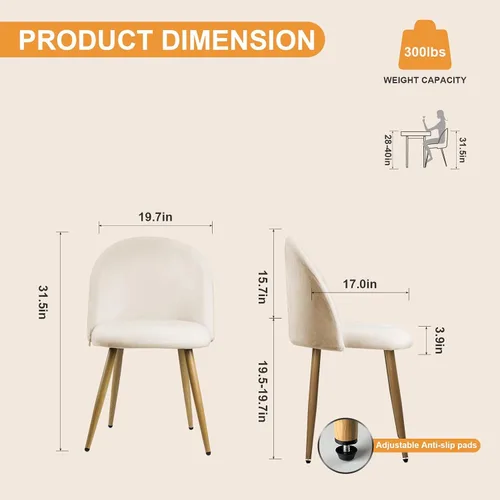 Miniatura 2 de Lightdot Juego de 2 sillas de comedor, cómodos asientos de terciopelo, sillas de sala de estar modernas de mediados de siglo, sillas de cocina
