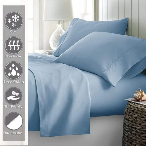 Rajlinen Juego de sábanas de 4 piezas tamaño individual, juego de sábanas de 400 hilos 100% algodón, sábanas de lujo para hotel con bolsillo