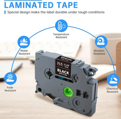 Miniatura 2 de Unismar Compatible con cinta adhesiva Brother TZe-315 TZ315 TZe de 0.236 in 0.23 de 0.236 in 0.23 de color blanco sobre negro para PTD220 PTD200