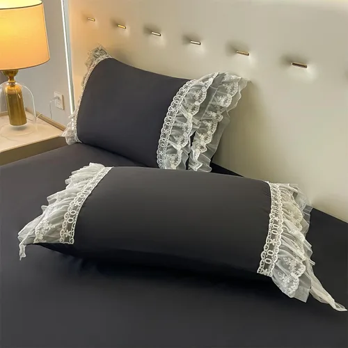 Miniatura 3 de MOOWOO Chic - Juego de funda de edredón de poliéster y encaje con volantes, ropa de cama negra para niña, funda de edredón de 2 piezas con cierre