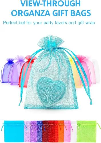 Miniatura 7 de 100 bolsas de organza transparentes con cordón para joyas, recuerdos de boda, suministros de fiesta, dulces, perfumes, cosméticos, eventos Amarillo