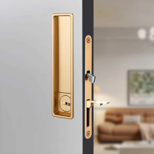 Miniatura 11 de Juego de herrajes para cerradura de puerta de bolsillo, manija de privacidad con tirador oculto y pestillo empotrado, apto para puertas de madera