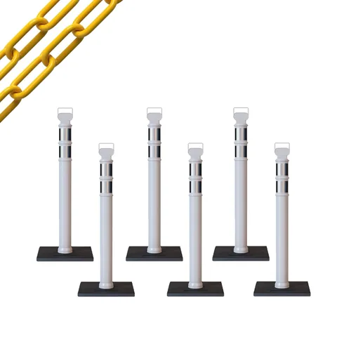 Miniatura 23 de Trafford Industrial - Paquete de 6 postes de delineador de 45 pulgadas, collares reflectantes de 3 pulgadas, base de goma de 10 libras