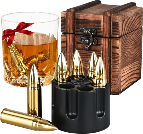 EooCoo Regalos para el día del padre, juego de regalo de piedras de whisky con 6 piedras y caja, cubos de hielo reutilizables para bebidas,