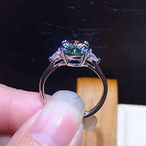 Miniatura 2 de Anillo brillante de diamantes completos de 3 quilates de corte redondo con circonita cúbica, anillo de compromiso para mujer, anillo de plata