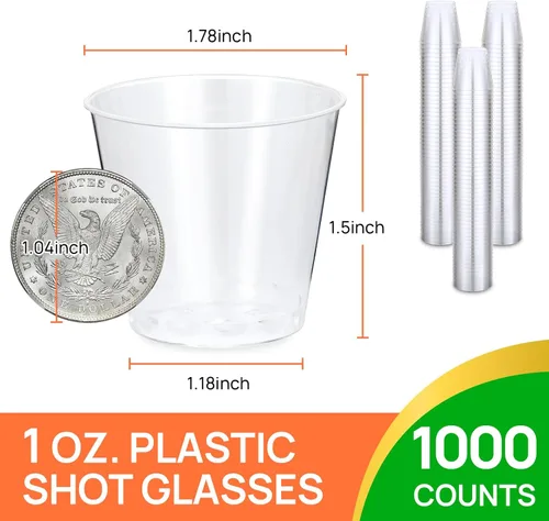 Miniatura 2 de Byvivace 1000 unidades de vasos de chupito de 1 oz de plástico duro transparente - Mini vasos de chupito para Tequila, Whisky, Vodka y Licor, Vaso