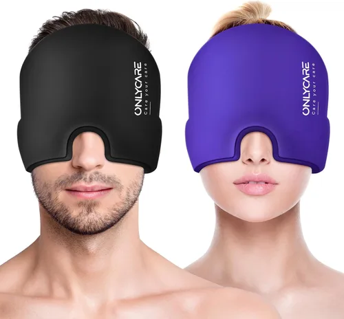 Miniatura 17 de ONLYCARE Gorro de alivio para migraña, máscara calmante para migraña, envoltura de gel de hielo para cabeza sin olor mejorada, terapia de frío