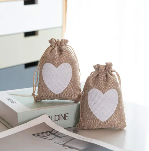 Miniatura 8 de Shallylu 50 bolsas de regalo de arpillera con cordón, bolsas de lino con cordón de arpillera, bolsas de joyería para bodas, cumpleaños, Navidad