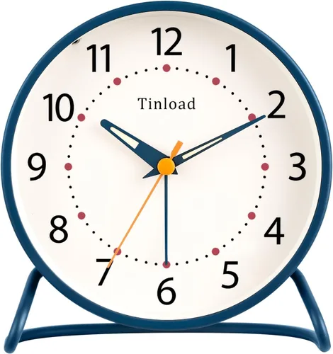 Miniatura 8 de Tinload Reloj despertador analógico retro antiguo de 4.5 pulgadas, funciona con pilas, pequeño reloj silencioso de mesita de noche, iluminado bajo
