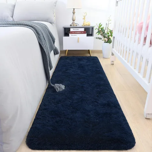 Miniatura 40 de HOMORE Alfombra de pasillo de 2 x 4 pulgadas, alfombra negra para dormitorio, alfombras esponjosas para pasillo, mesita de noche, alfombras largas