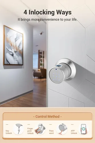 Miniatura 3 de Buoan - Perilla inteligente de puerta de huellas dactilares grande, cerradura de puerta de entrada sin llave con manija, con teclado, Bluetooth