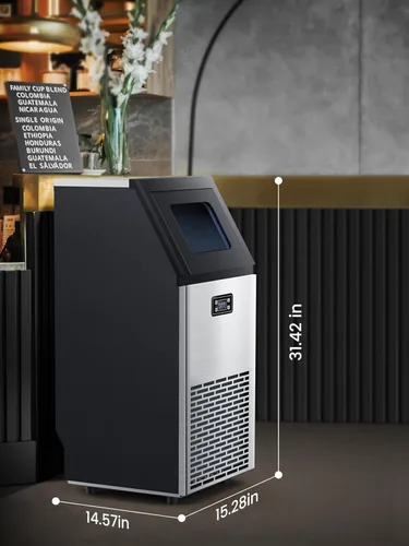 Miniatura 7 de Máquina comercial para hacer hielo, máquina de hielo de acero inoxidable de 100 libras/24 horas con capacidad de almacenamiento de 33 libras