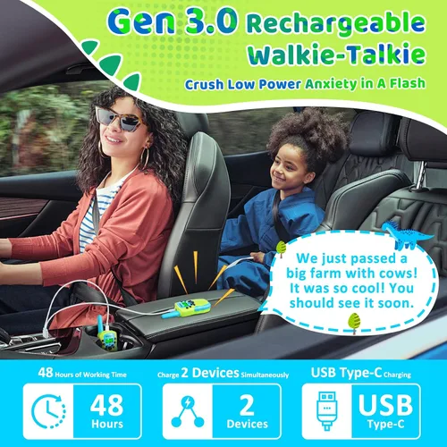 Miniatura 3 de Vvinca Walkie Talkies para niños, juguetes recargables para edades de 5 a 7 años, largo alcance, 22 canales, 2 vías, walkie talkie con linterna