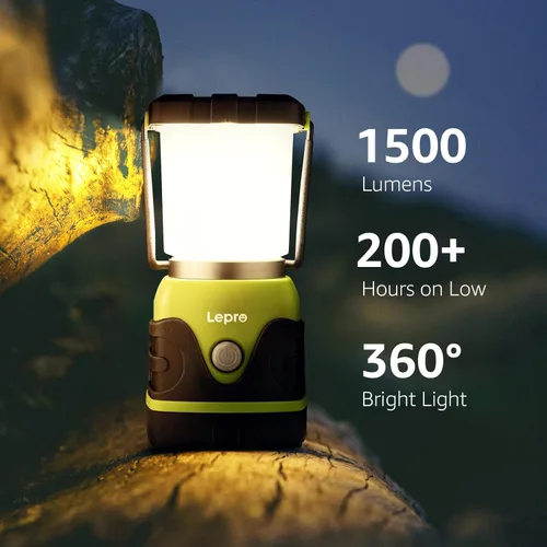Miniatura 3 de Lepro Linterna LED de campamento de 1500 lúmenes, luz verde para tienda de campaña con 4 modos de luz, esenciales para camping, linterna impermeable