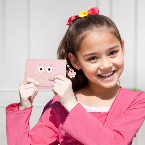 Miniatura 66 de CONISY Lindas carteras para mujer, de cuero con bloqueo RFID, pequeña cartera triple con ventana de identificación para niñas y mujeres