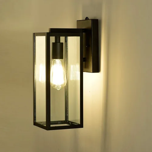 Miniatura 2 de MICSIU Iluminación exterior del atardecer al amanecer, aplique de pared exterior moderno de granja de 14.5 pulgadas con vidrio transparente, luz