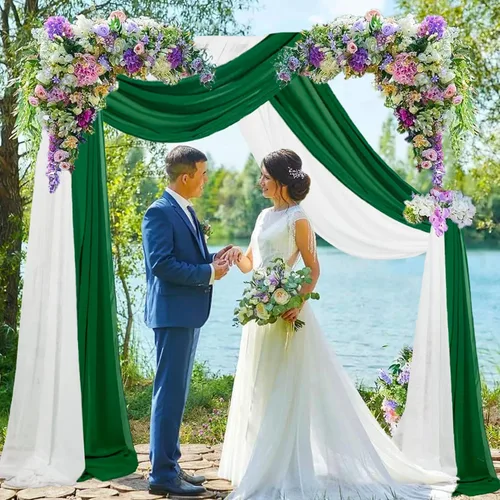 Miniatura 7 de Cortina de tela de gasa para boda, 20 pies, 2 paneles, cortinas de fondo transparentes, arcos de boda verdes para ceremonia, decoración de arco