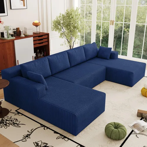 Miniatura 16 de Sofá modular Cloud de 95 pulgadas con otomana, moderno sofá nube en forma de U con asiento profundo, cómodo sofá de pana de 3 plazas, sofá de espuma