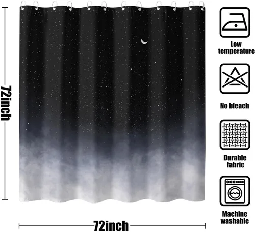 Miniatura 6 de Neasow Cortina de ducha negra, cortina de baño de estrellas y luna nueva, cortinas de ducha de cielo estrellado nocturno