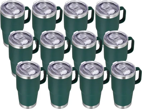 Miniatura 13 de VEGOND - Vaso de viaje de 20 oz con asa, tapa con cierre y popote, de acero inoxidable, aislante, taza de café, a prueba de derrames, de doble Verde