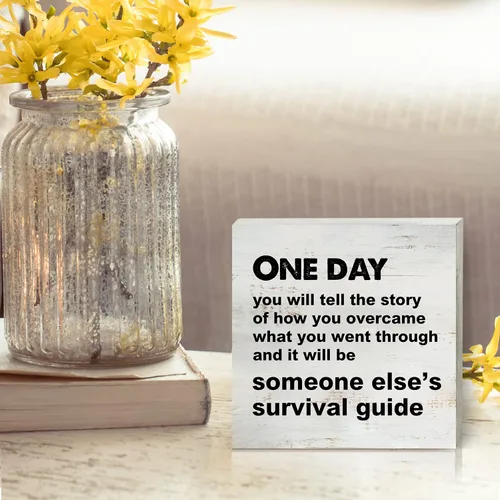 Miniatura 5 de Cartel de madera con texto en inglés «One Day You Will Tell the Story», decoración de escritorio de 5 x 5 pulgadas, letrero inspirador de madera