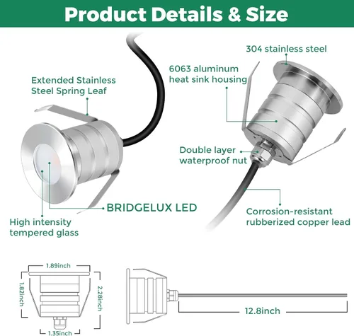 Miniatura 4 de Gardencoin Luces LED empotrables para terraza, sofito de alta resistencia e iluminación de escaleras al aire libre, 1 W, 12-24 V, bajo voltaje, luz