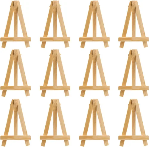 Onwon 12 piezas de 5 pulgadas Mini caballete de madera natural para pintura, dibujo, fotos, tarjetero decorativo (5 pulgadas/5.0 in)