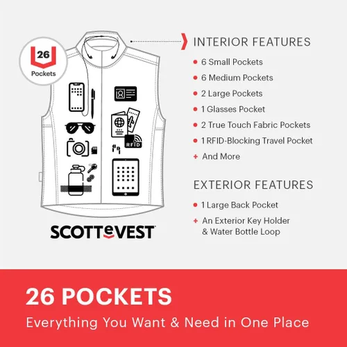 Miniatura 2 de Chaleco RFID de viaje, para hombre, con 26 bolsillos, de SCOTTeVEST