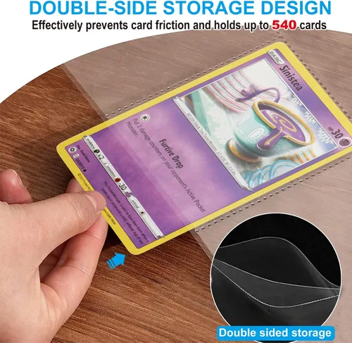 Miniatura 2 de ABLY 540 bolsillos de doble cara para tarjetas intercambiables, 9 bolsillos, protectores de tarjetas de juego de plástico transparente