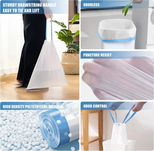 Miniatura 6 de FORID Mini Bolsas de Basura con Cordón - Bolsas de Basura Pequeñas de 2 Galones para Baño, Bolsas de Basura de Plástico Blanco, Forros para Bote