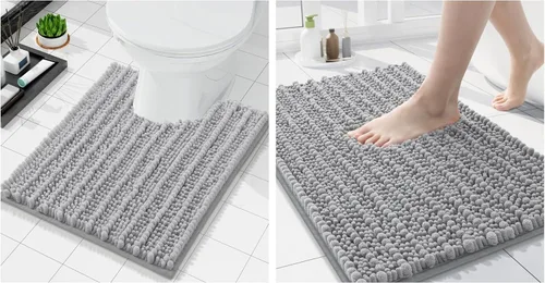 Arotive Accesorios de baño de felpilla de lujo, tamaño de alfombra de baño de 24 x 16 pulgadas y alfombra de inodoro de 24 x 20 pulgadas, color gris