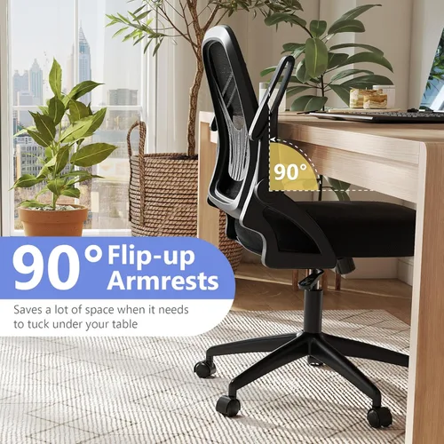 Miniatura 6 de Giantex Silla de oficina de malla, silla de escritorio ergonómica con brazos abatibles y soporte lumbar, escritorio giratorio de altura ajustable