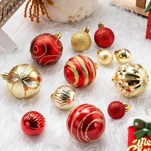 Miniatura 2 de Juego de 100 adornos de bola de Navidad, adornos de Navidad de plástico inastillables rojos y dorados para árbol de Navidad, adornos colgantes Rojo