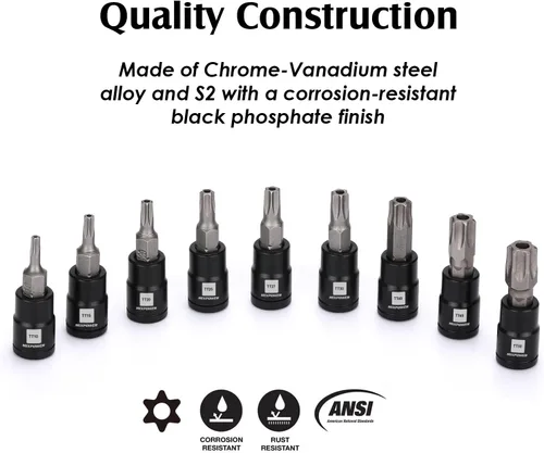 Miniatura 3 de MIXPOWER Juego de 9 piezas de dados Torx de 1/4 de pulgada, enchufes Torx a prueba de manipulaciones, enchufes CR-V y brocas de acero S2, TT10 - TT50