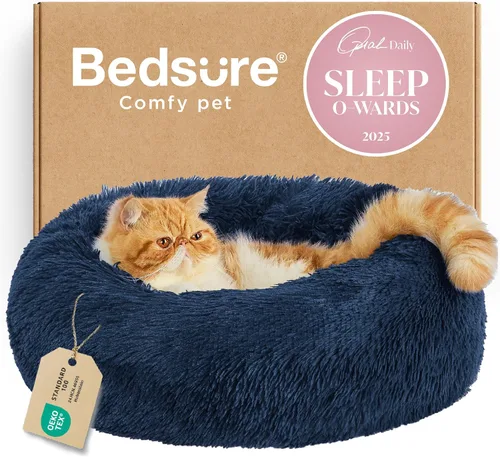 Miniatura 42 de Bedsure - Cama relajante para perro mediano, lavable, tipo dona, cama para gato, antideslizante, redonda, afelpada, mullida, de piel sintética