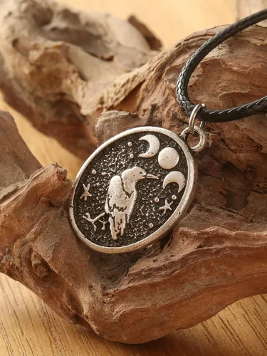 Miniatura 3 de HAQUIL Raven Necklace, Wiccan Raven Triple Moon Goddess Charm Pendant, Raven Jewelry Gift for Men and Women
