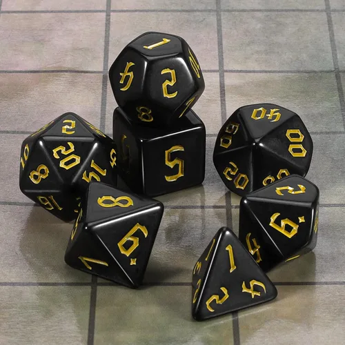 Miniatura 2 de CiaraQ DND - Juego de dados poliédricos con bolsa de dados para juegos de rol de Calabozos y Dragones RPG MTG (fuente negra y dorada)