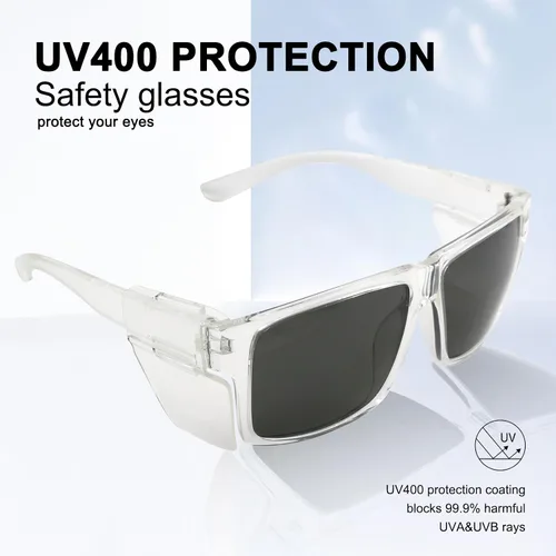 Miniatura 3 de JING LEI Gafas de seguridad con escudo lateral extraíble, gafas de protección UV400, lentes de sol rectangulares negros para mujeres y hombres