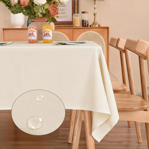 Miniatura 10 de Mantel rectangular de 55 x 95 pulgadas, impermeable, resistente a las manchas y a las arrugas, lavable, mantel de lino sintético resistente, mantel