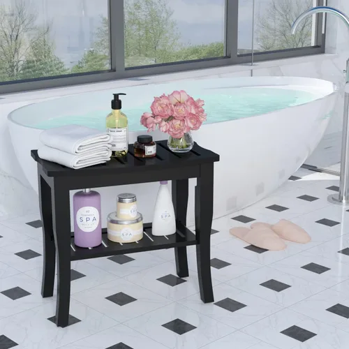 Miniatura 4 de Domax Bancos de ducha de bambú para ducha interior, asiento de banco de baño, taburete de ducha de madera impermeable con estante de almacenamiento