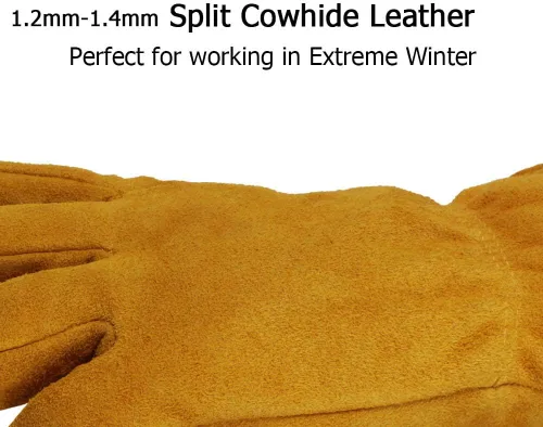 Miniatura 3 de OZERO 2 pares de guantes de trabajo de cuero de invierno forro grueso cálido para trabajo en clima frío, guantes con aislamiento térmico