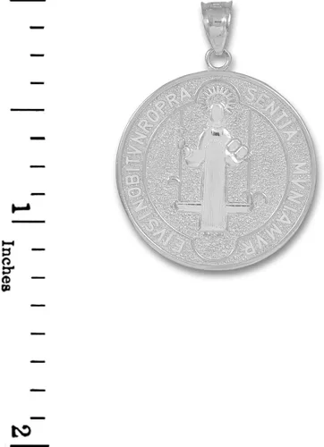 Miniatura 3 de Milagrosa Medalla de San Benito 10K Moneda de oro colgante Tamaño Grande color blanco