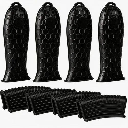 Miniatura 18 de Joyhalo Fundas para mango de sartén de hierro fundido, paquete de 6 fundas de silicona resistentes al calor, color negro