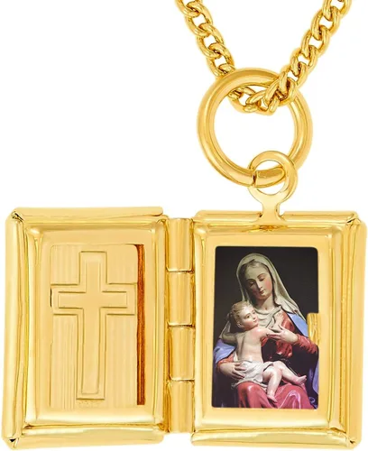 Miniatura 5 de LIFETIME JEWELRY Collar con medallón bíblico que sostiene fotos con 20 veces más chapado de 24 quilates que otros medallones de fotos, collar