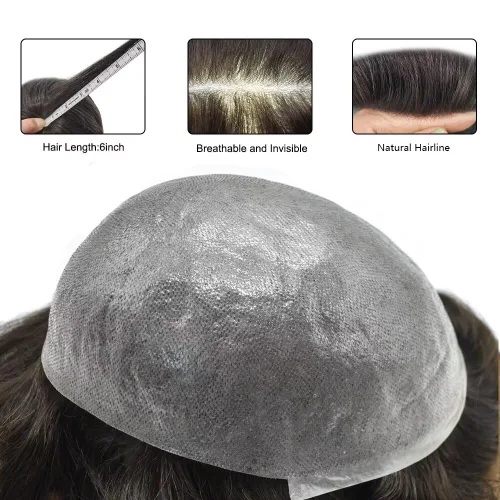 Miniatura 6 de FNY HAIR - Tupé para hombres, sistema de cabello humano, piel ultrafina, PU con bucle en V, prótesis de cabello natural para hombres, #1B05 1B# OFF