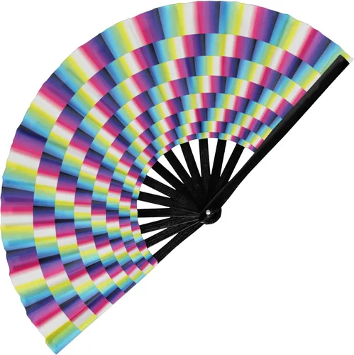 GloFX Ventilador Plegable - Trippy - Ventilador de Mano Plegable Grande Rave Clack para Hombres/Mujeres - para EDM, Festival de Música, Club,